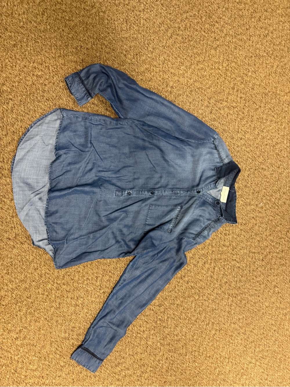Side Stitch Washed Blue Denim Button-Down Shirt